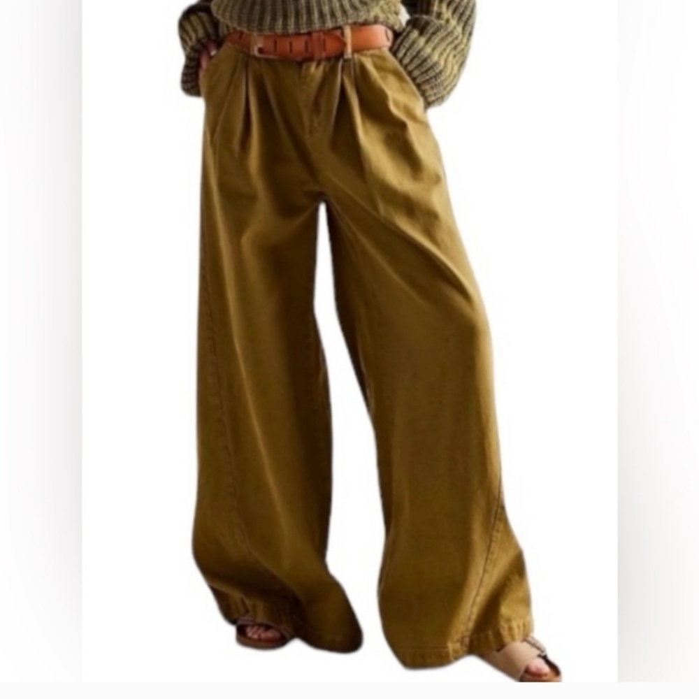Free People We The Free Equinox Exaggerated Wide Leg Trouser In Olive - Picture 3 of 15